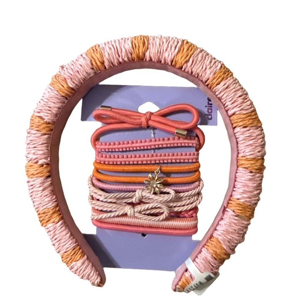 Pink and Orange Headband with Hair Ties